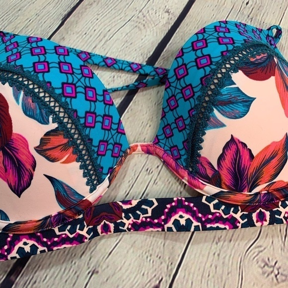 NWOT Multicolored Palm Print Push-up Bikini Top - Picture 10 of 13